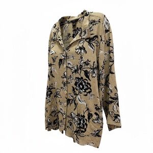NET Ali Miles Women’s Plus Taupe Black Floral Button Down Tunic Top Blouse 3X